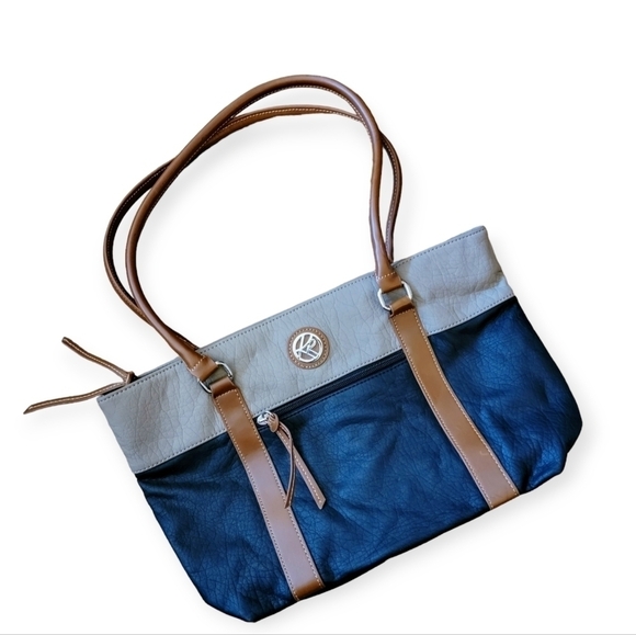 Kim Rogers Purse Shoulder Bag Tote Two Tone Color Block Black Tan Brown - Picture 1 of 16